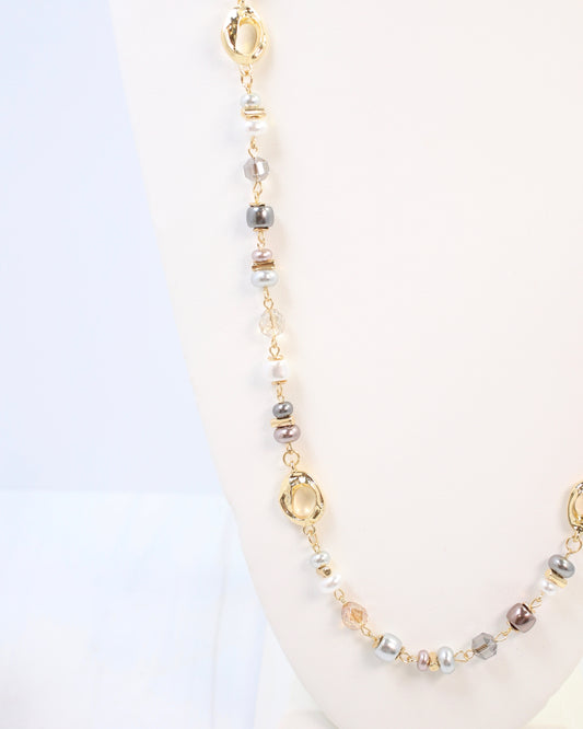 Fairbanks Long Glass Beaded Necklace Gray Multi