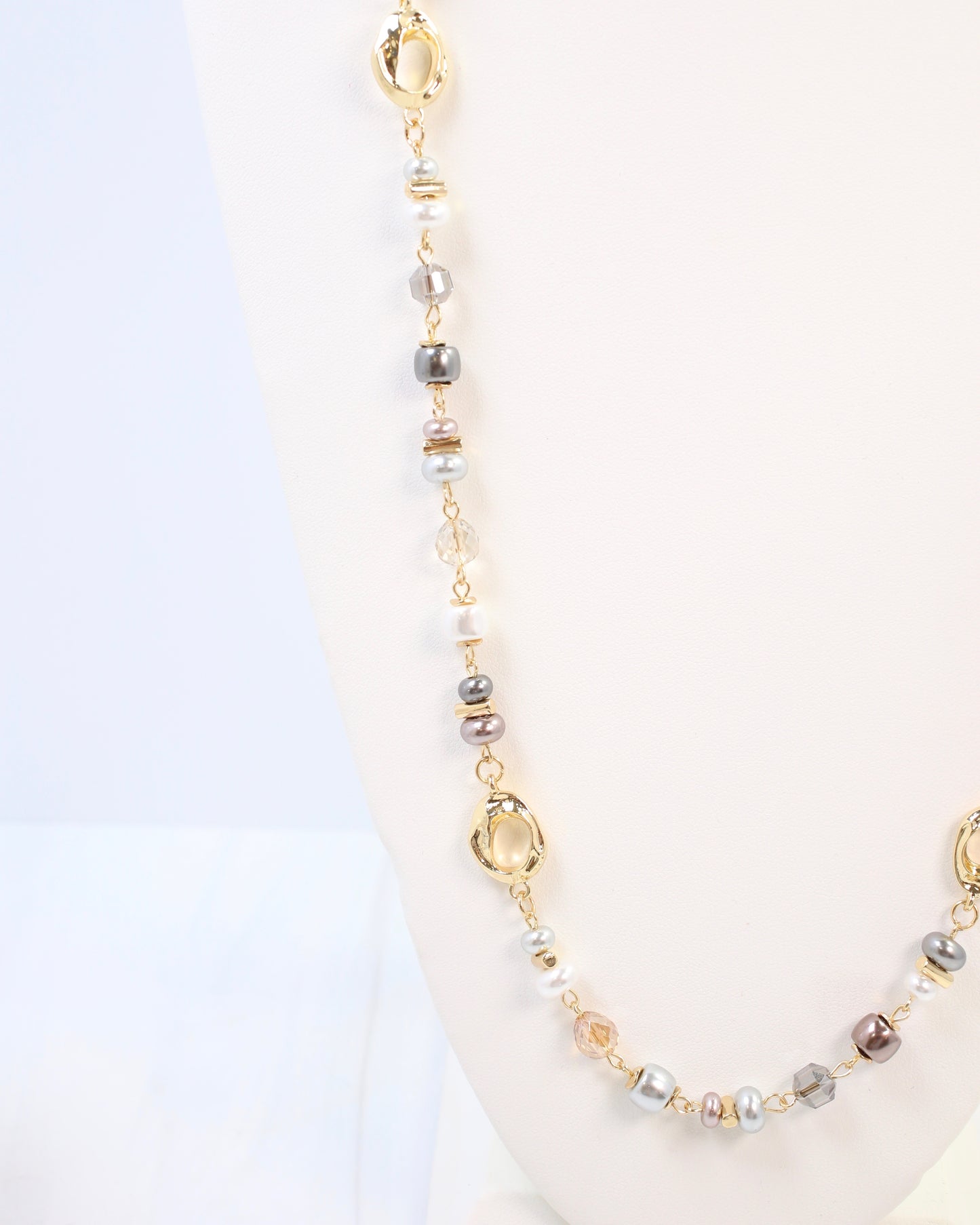 Fairbanks Long Glass Beaded Necklace Gray Multi