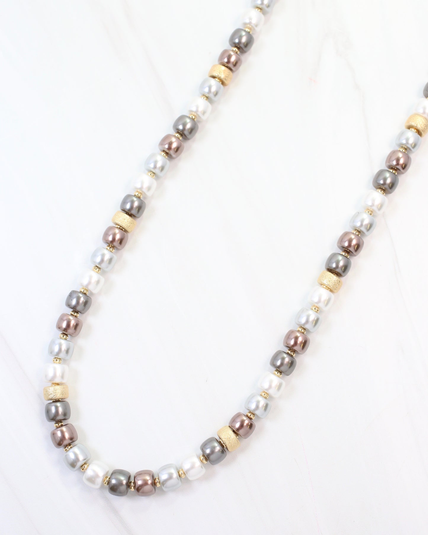 Cordova Glass Beaded Necklace Pearl Gunmetal