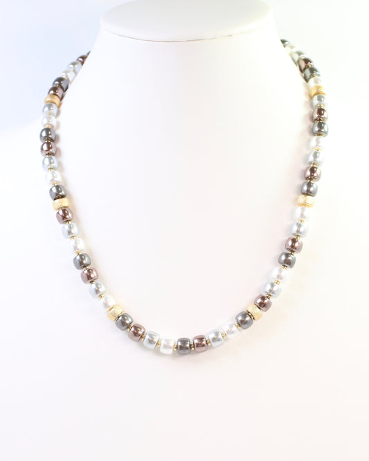 Cordova Glass Beaded Necklace Pearl Gunmetal