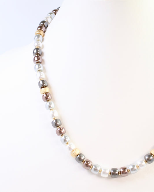Cordova Glass Beaded Necklace Pearl Gunmetal