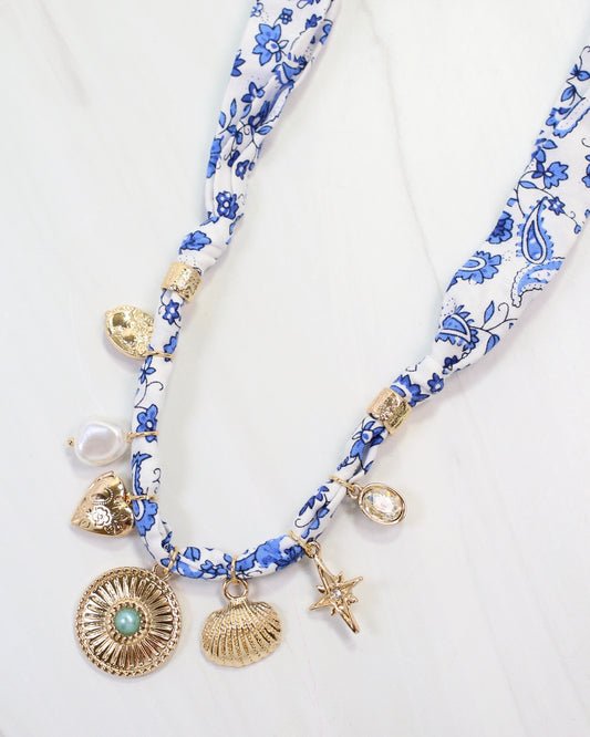 Winnie Scarf Charm Necklace Blue