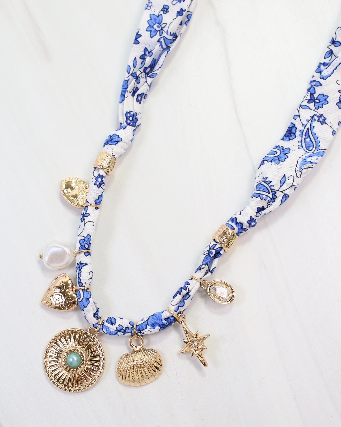 Winnie Scarf Charm Necklace Blue