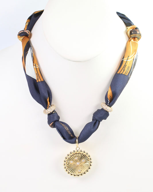 Shannon Scarf Charm Necklace Navy Gold