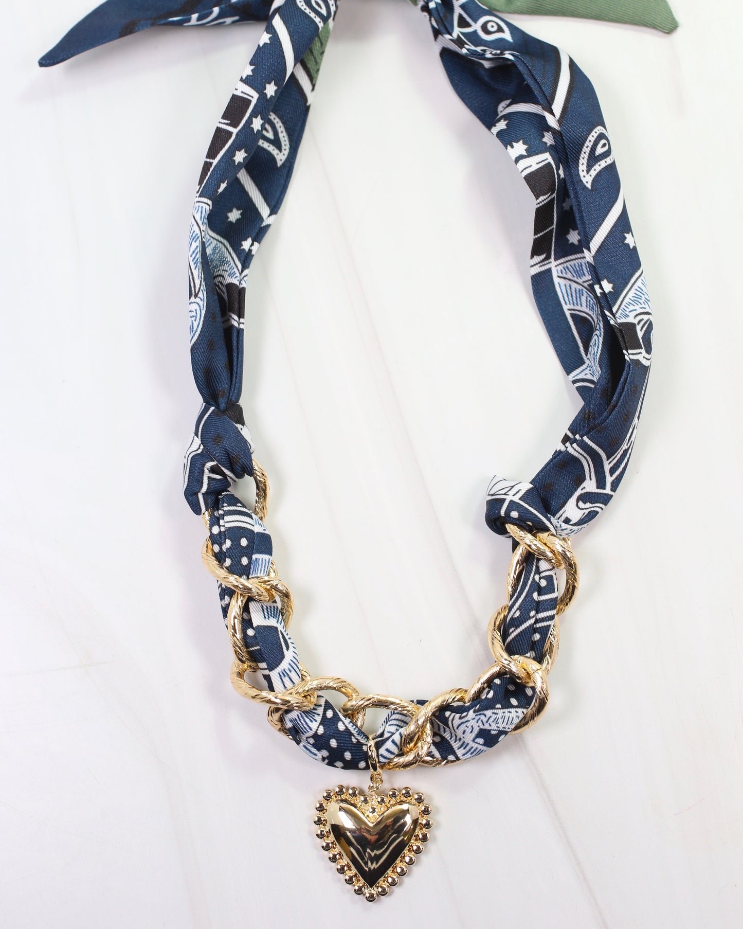 Santee Scarf Charm Necklace Navy Green