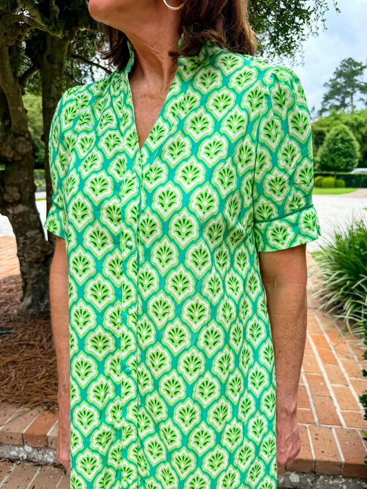 Lara Button Down Dress-Green
