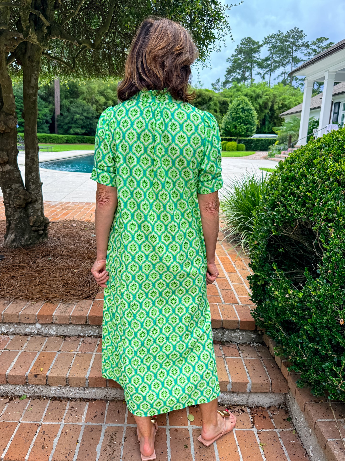 Lara Button Down Dress-Green