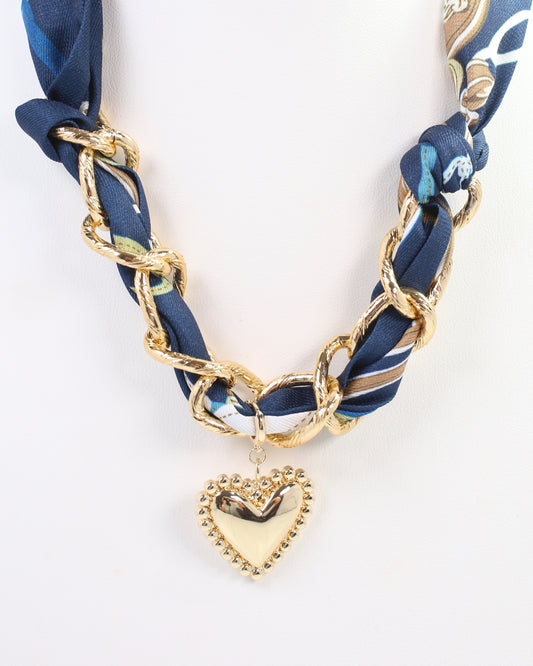Santee Scarf Charm Necklace Navy Tan