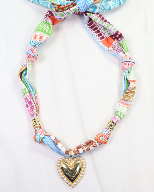 Sullivan Scarf Charm Necklace Blue Orange