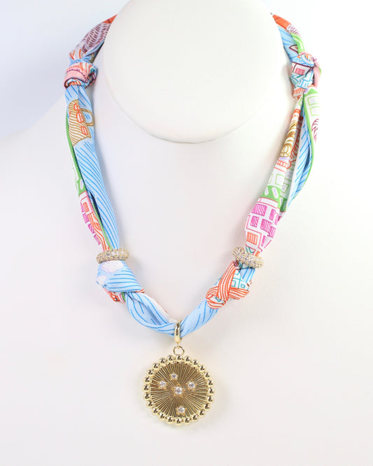 Shannon Scarf Charm Necklace Blue Orange
