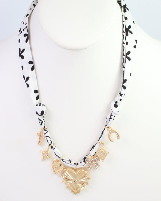 Rena Multi Charm Scarf Necklace White Black