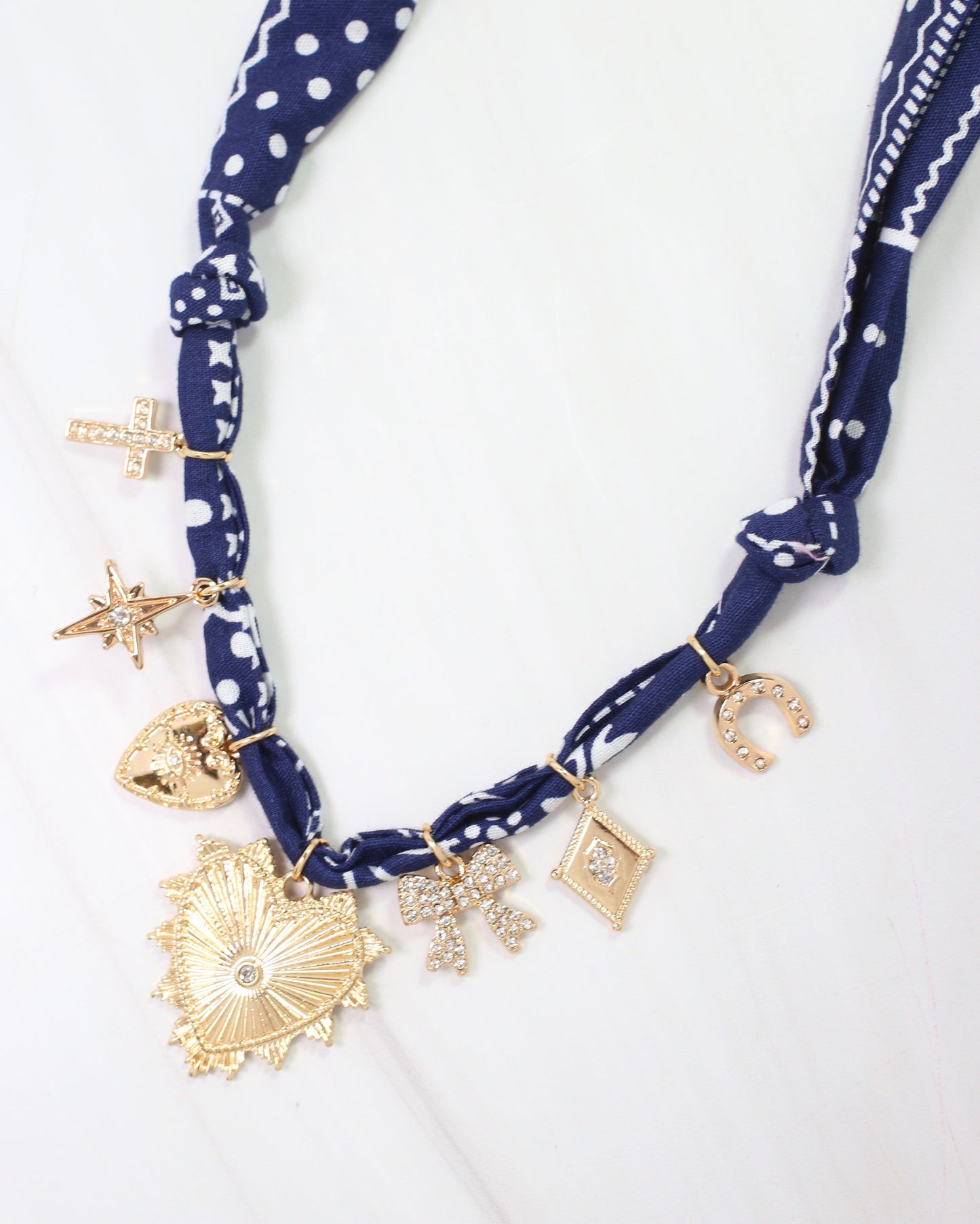 Rena Multi Charm Scarf Necklace Navy