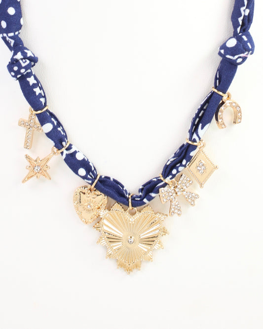Rena Multi Charm Scarf Necklace Navy