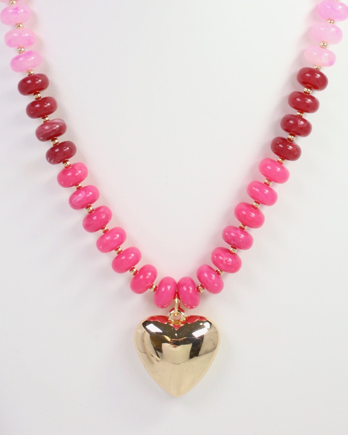 Belmont Stone Beaded Heart Necklace Pink