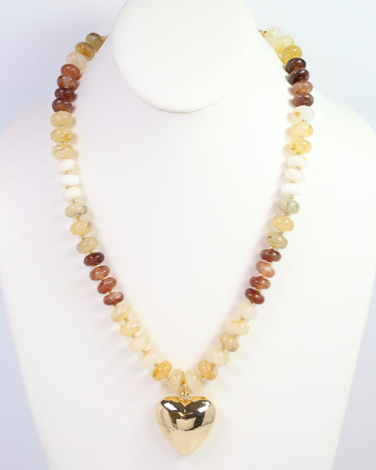 Belmont Stone Beaded Heart Necklace Natural