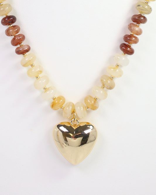 Belmont Stone Beaded Heart Necklace Natural