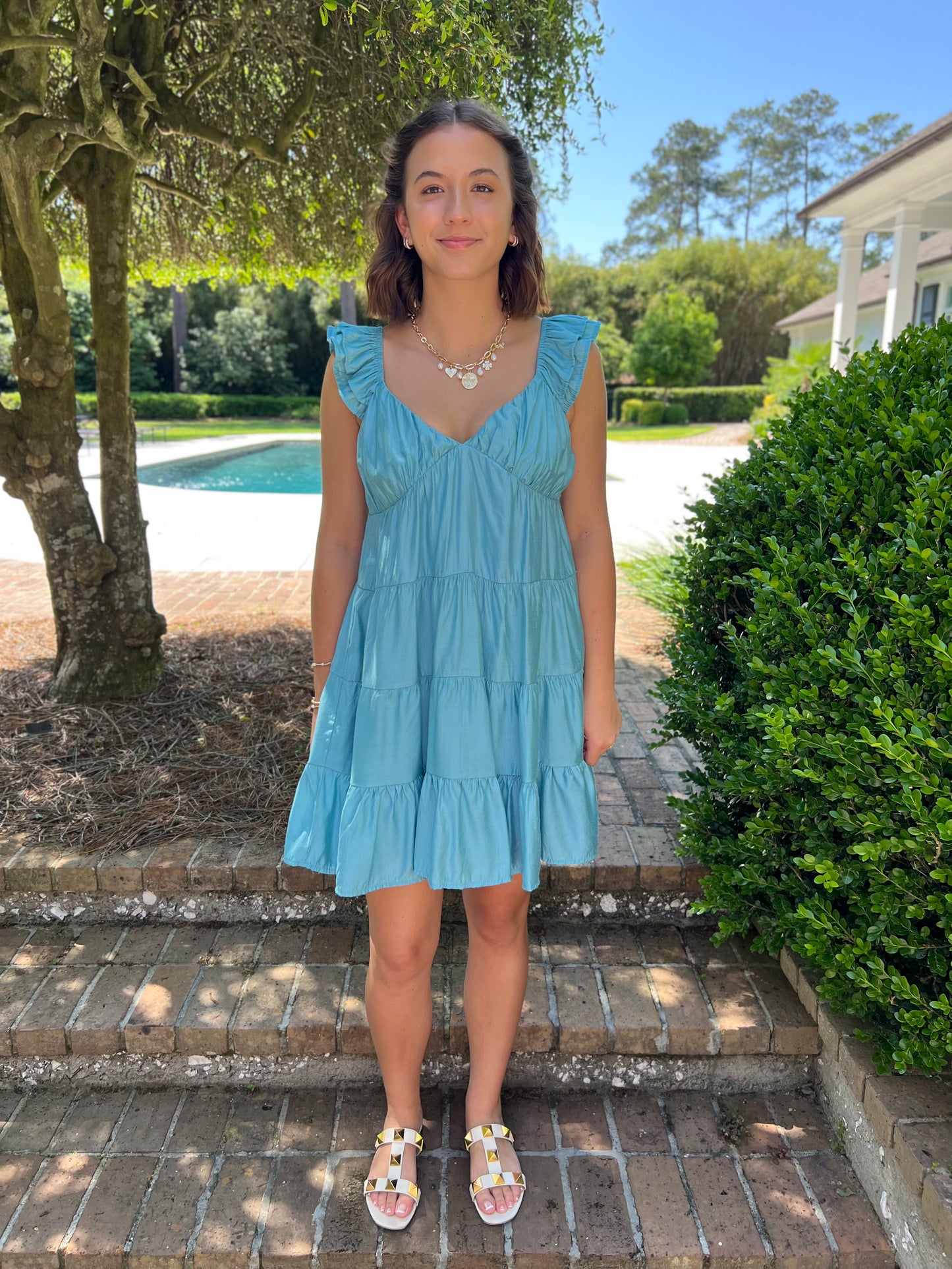 Tara Dark Mint Tiered Babydoll Mini Dress