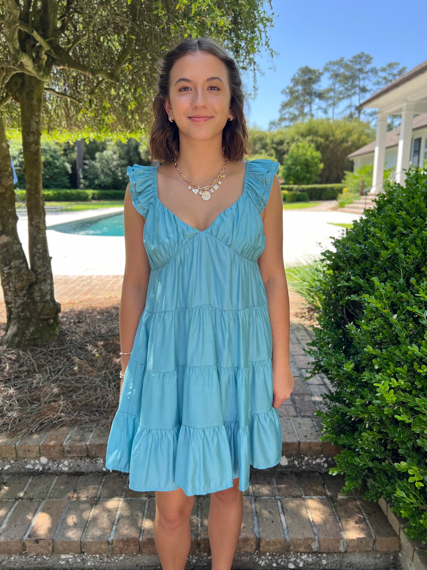 Tara Dark Mint Tiered Babydoll Mini Dress