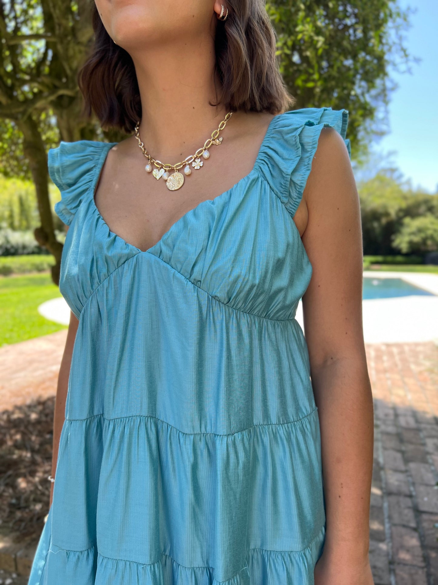 Tara Dark Mint Tiered Babydoll Mini Dress