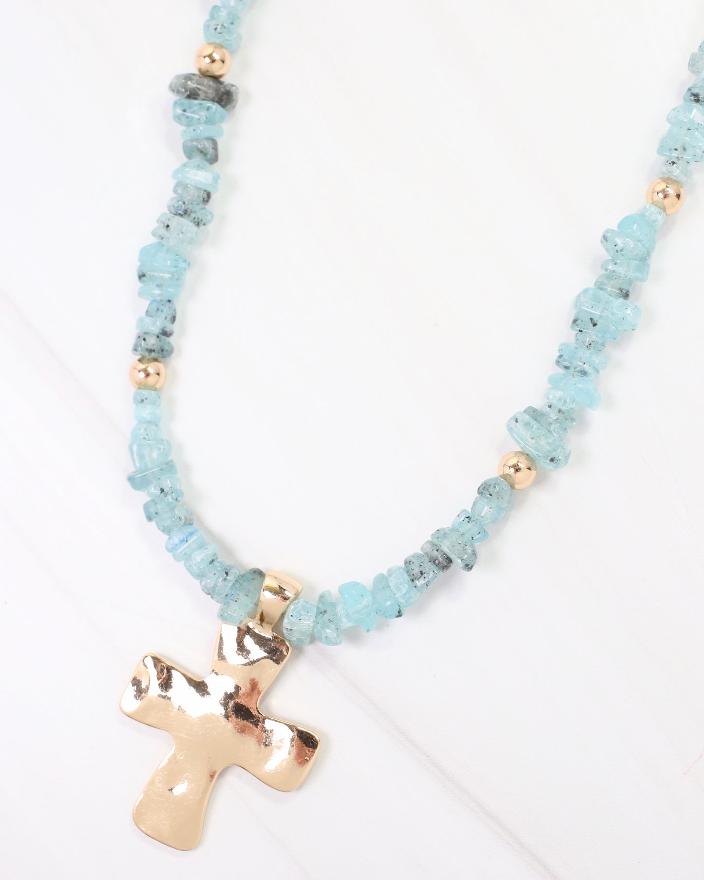 Holland Beaded Cross Necklace Aqua