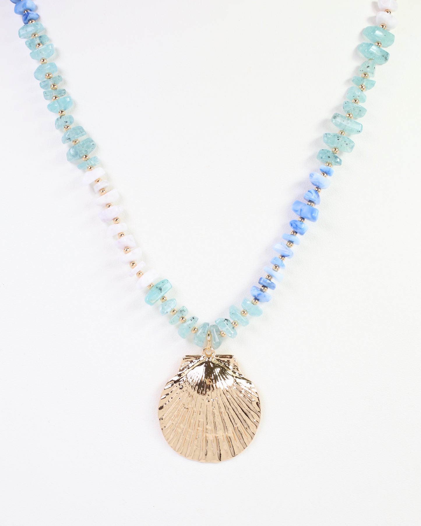 Asheville Beaded Necklace with Shell Blue Multi
