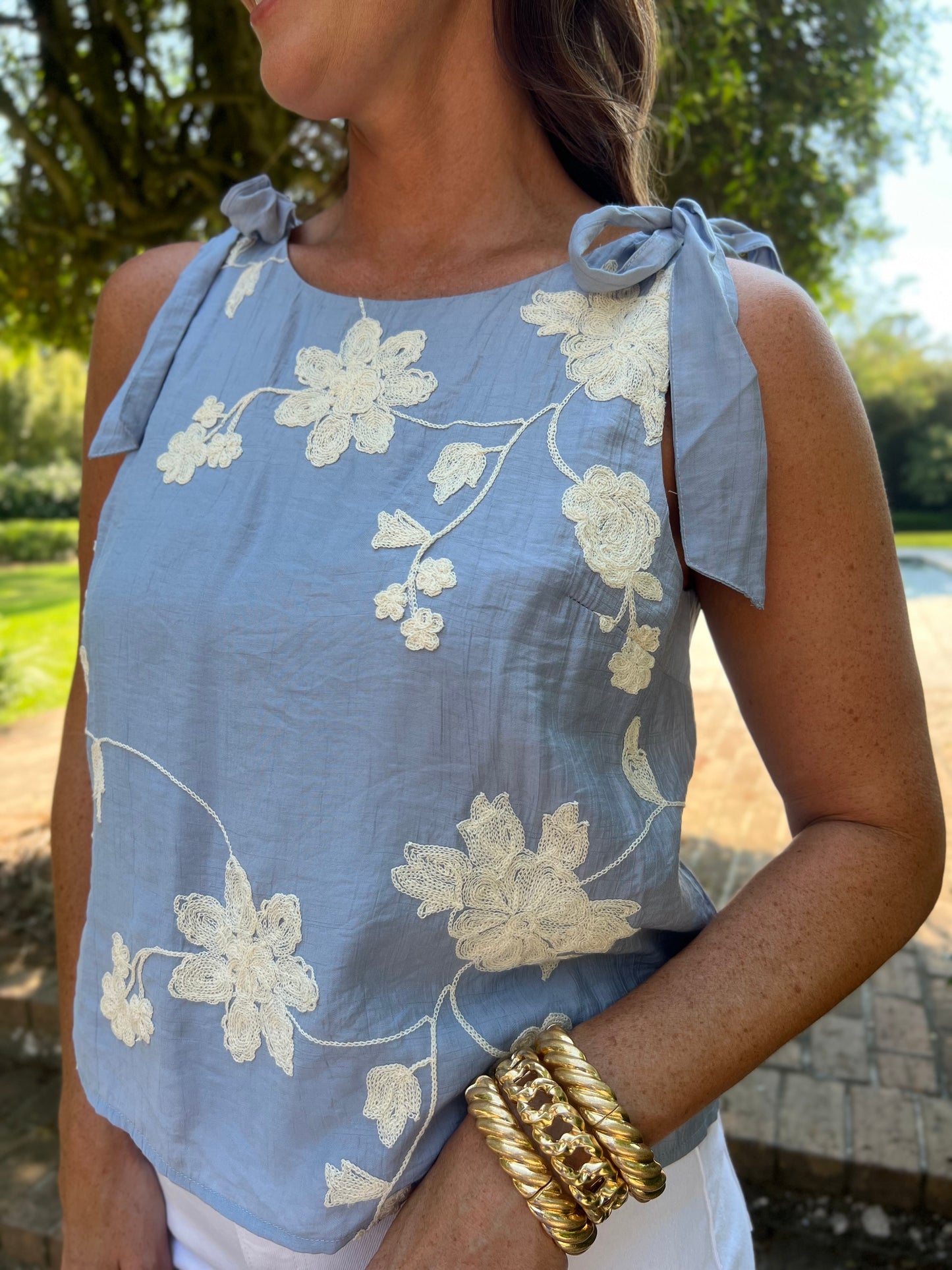 Fuller Embroidered Tank with Bows