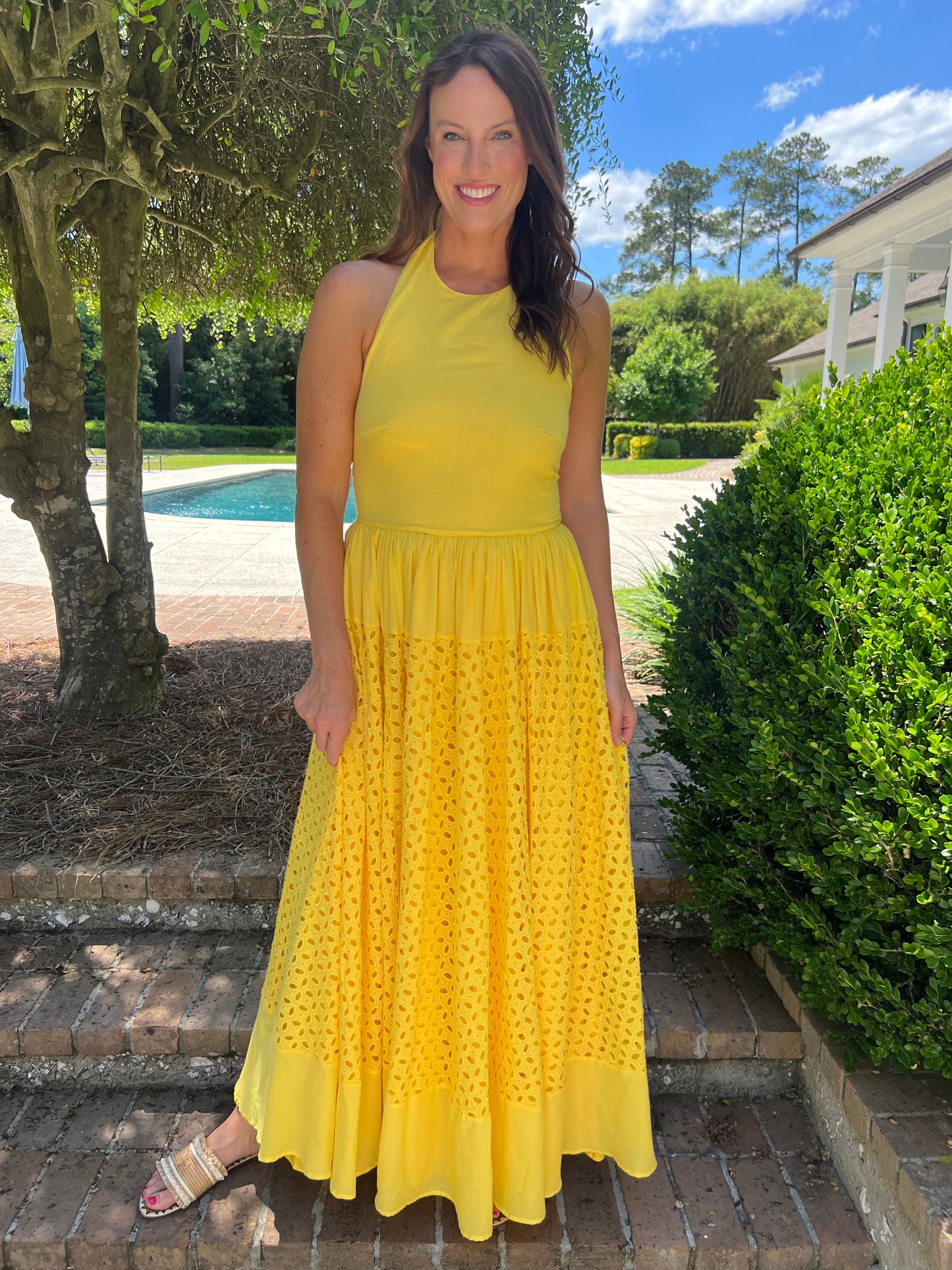 Daphne Halter Neck Eyelet Maxi Dress