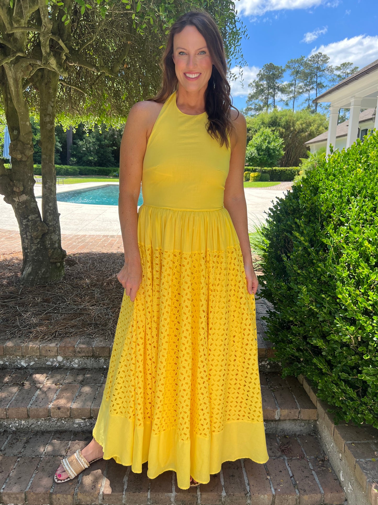 Daphne Halter Neck Eyelet Maxi Dress