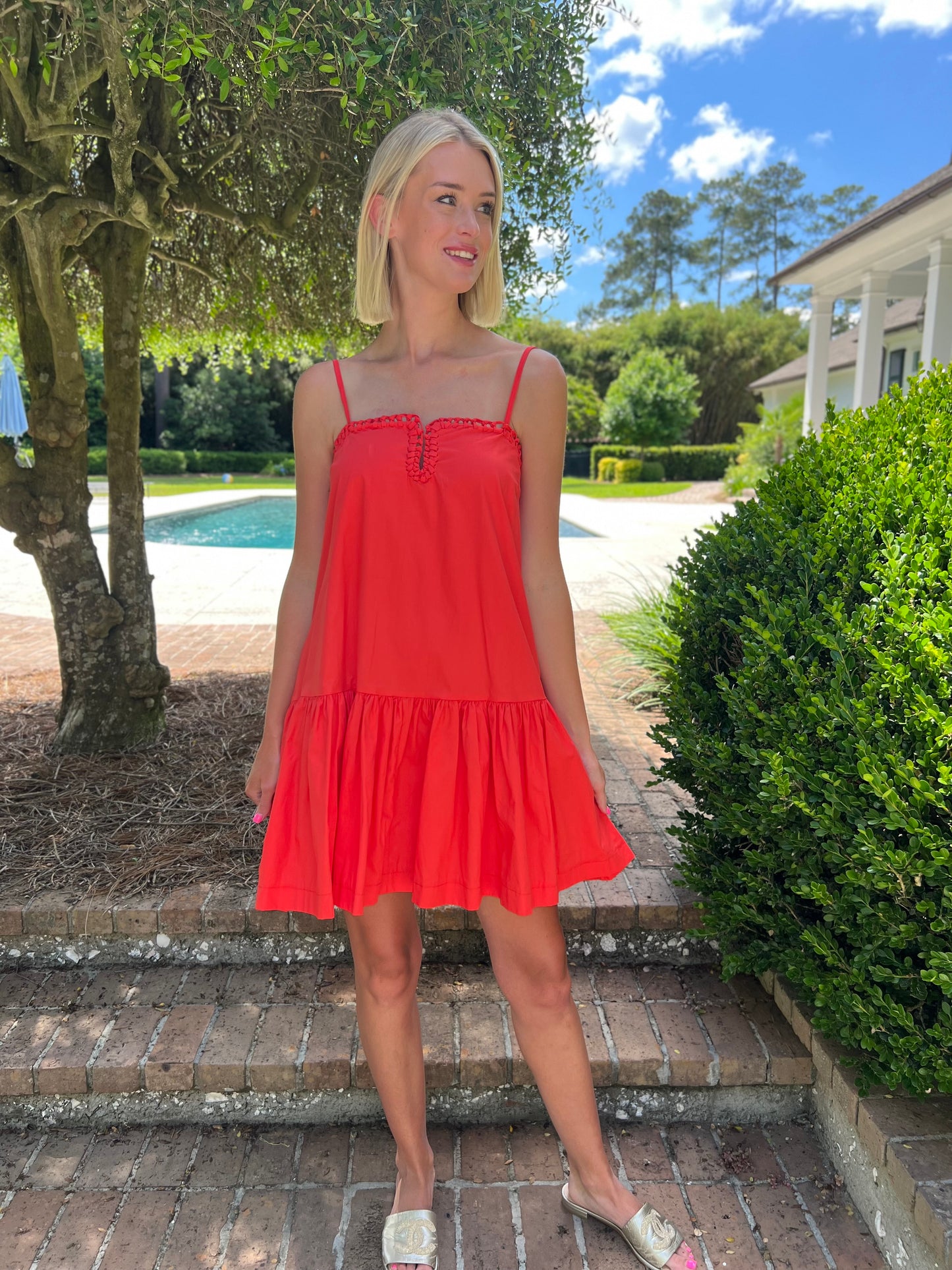 Vala Coral Red Sleeveless Mini Dress