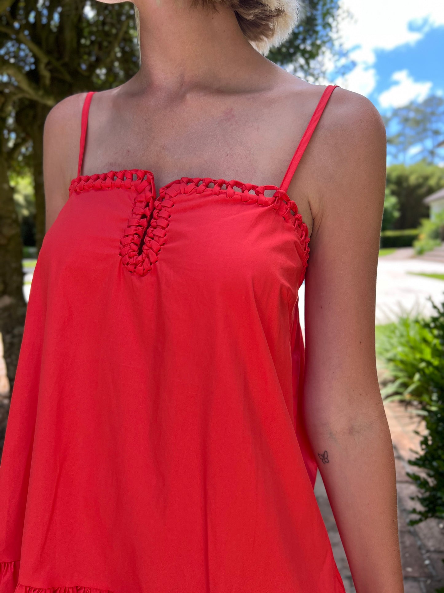 Vala Coral Red Sleeveless Mini Dress