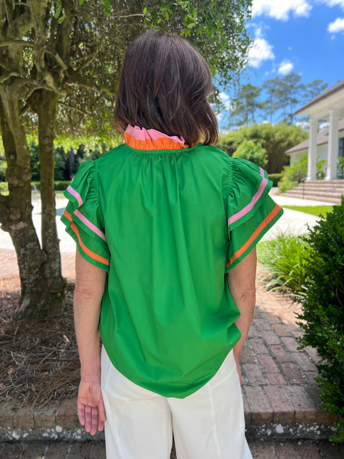 Talbot Ruffled Sleeve Top- Green