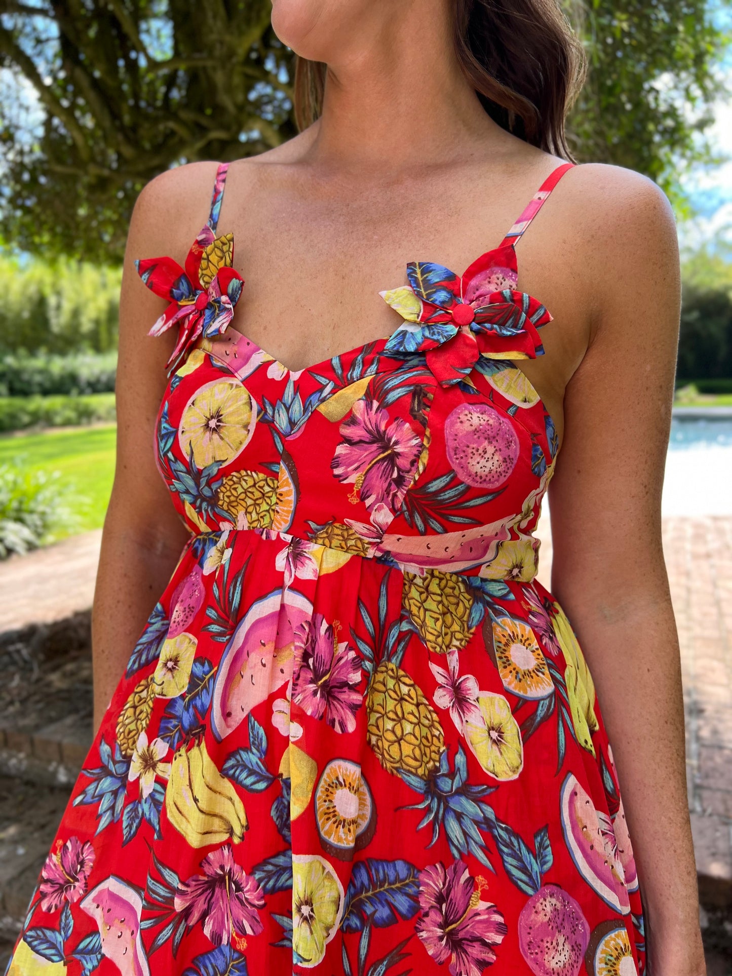 Cozumel Cotton Voile Floral Trimmed Maxi Dress