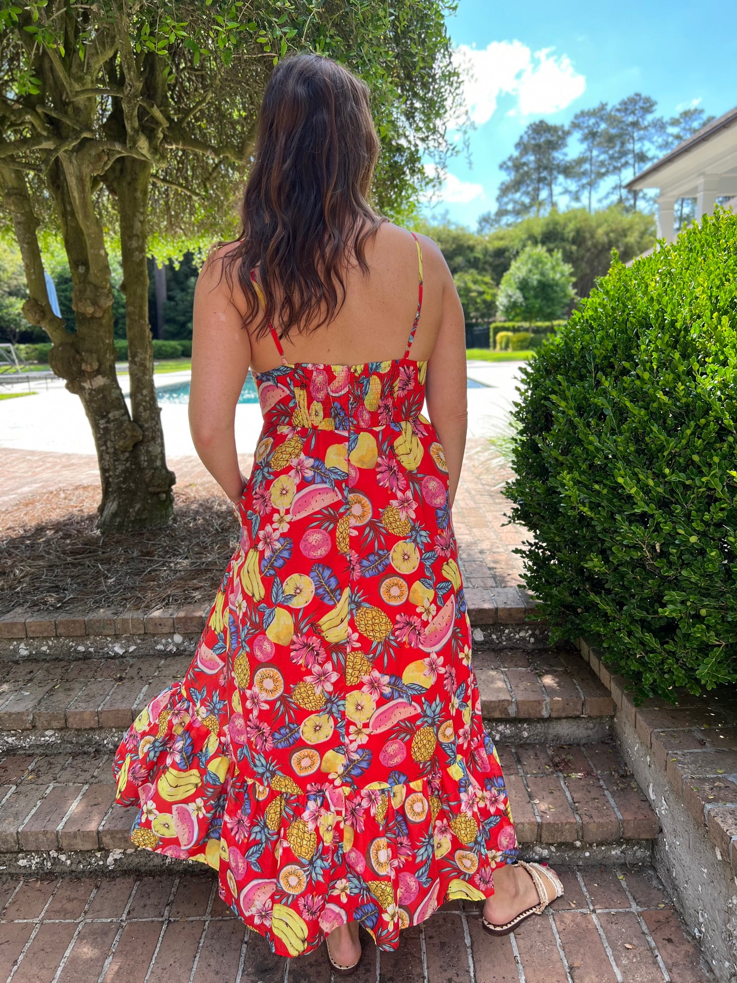 Cozumel Cotton Voile Floral Trimmed Maxi Dress