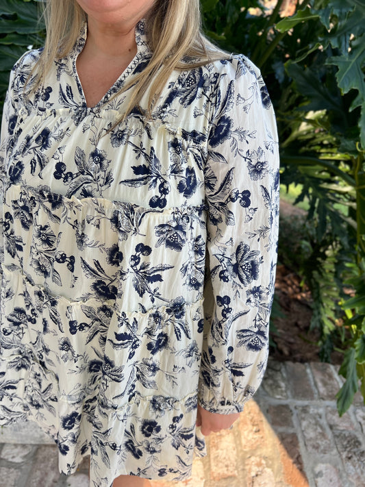 Lost in Time Navy Print Dress