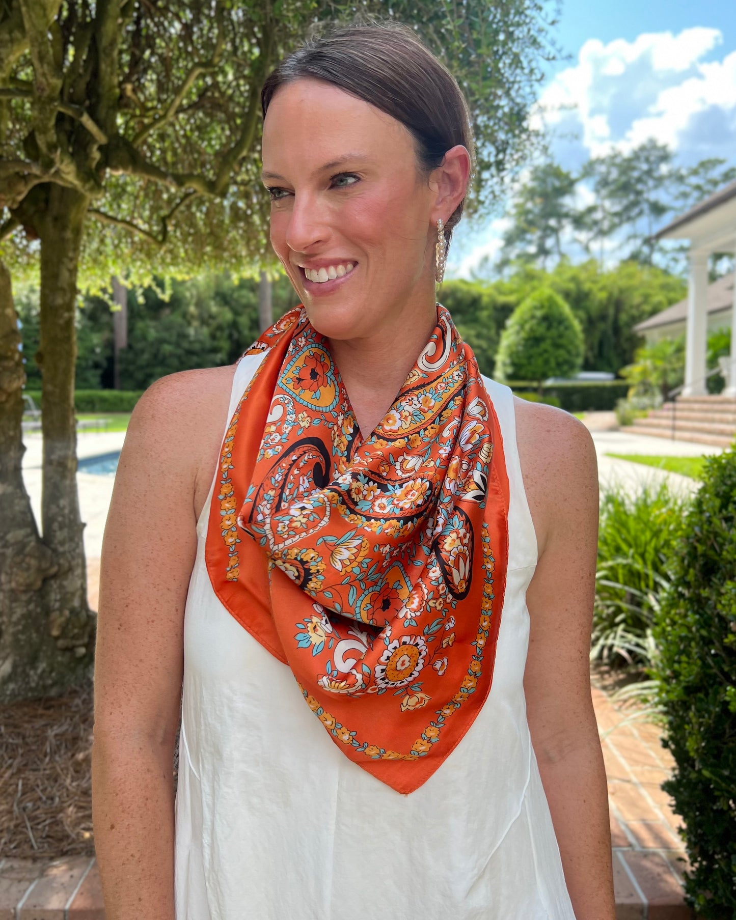 Lottie Paisley Print Scarf Orange