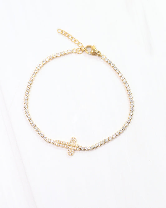 Naomi CZ Cross Bracelet Gold