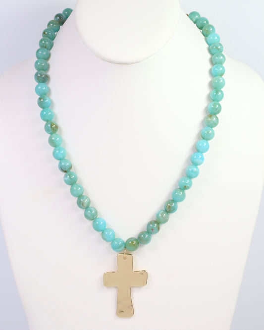 Bakersfield Beaded Cross Necklace Turquoise