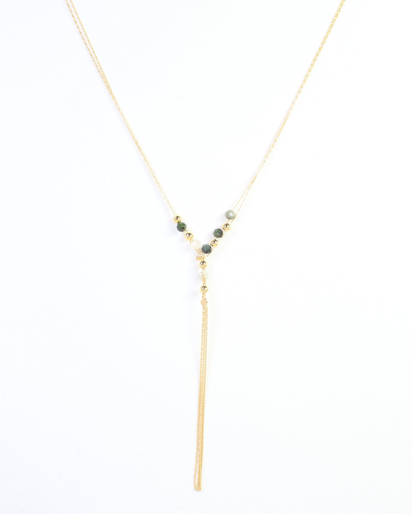Merida Beaded Tassel Necklace Olive
