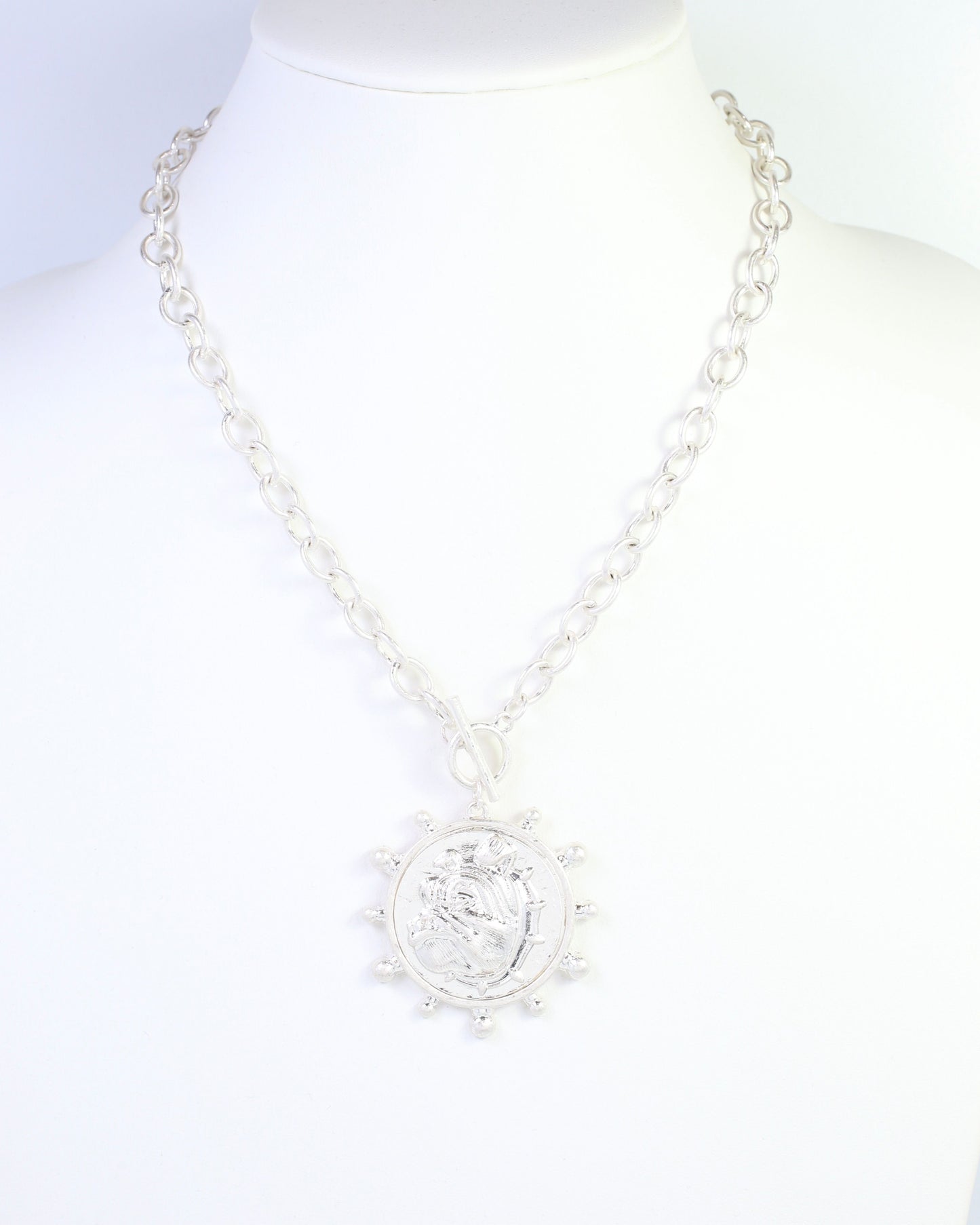 Collin Dog Coin Toggle Necklace Worn Silver