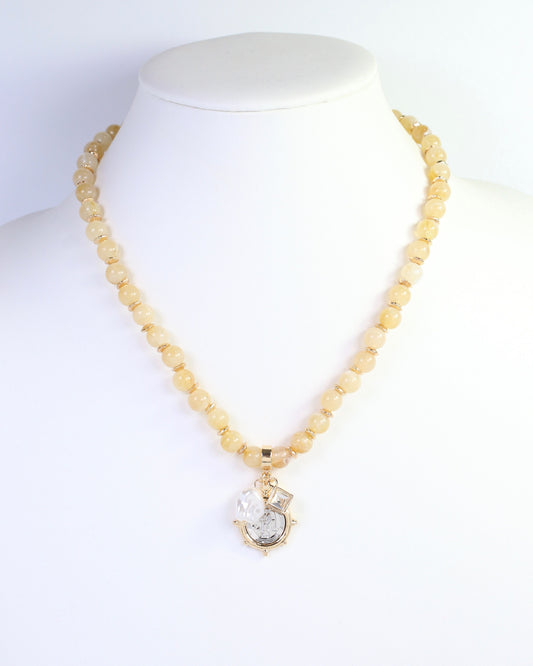 Trento Beaded Coin Charm Necklace Natural