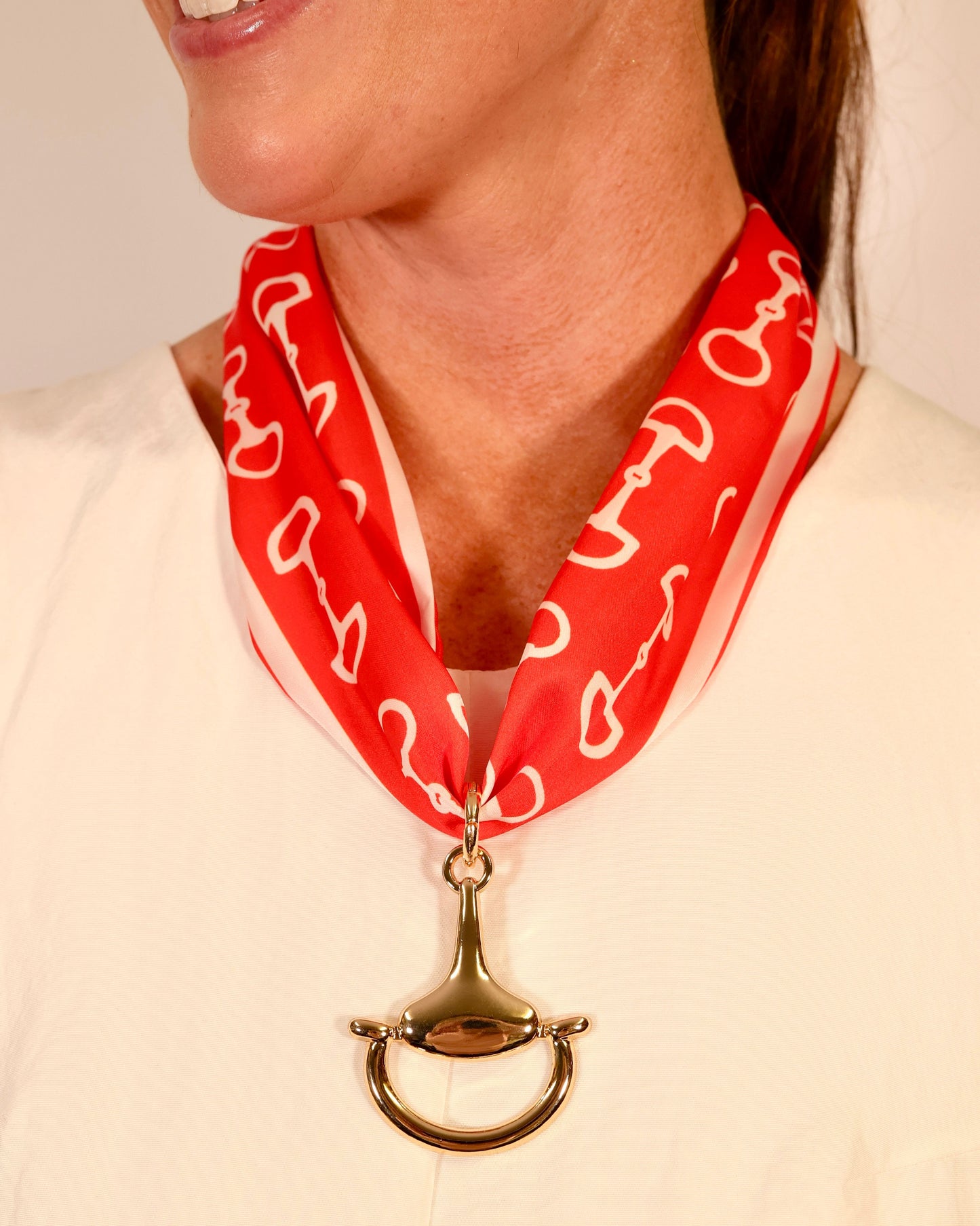 Ida Horsebit Pendant Scarf Necklace Red White