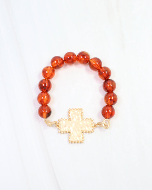Crenshaw Cross Large Beaded Stretch Bracelet Tortoise