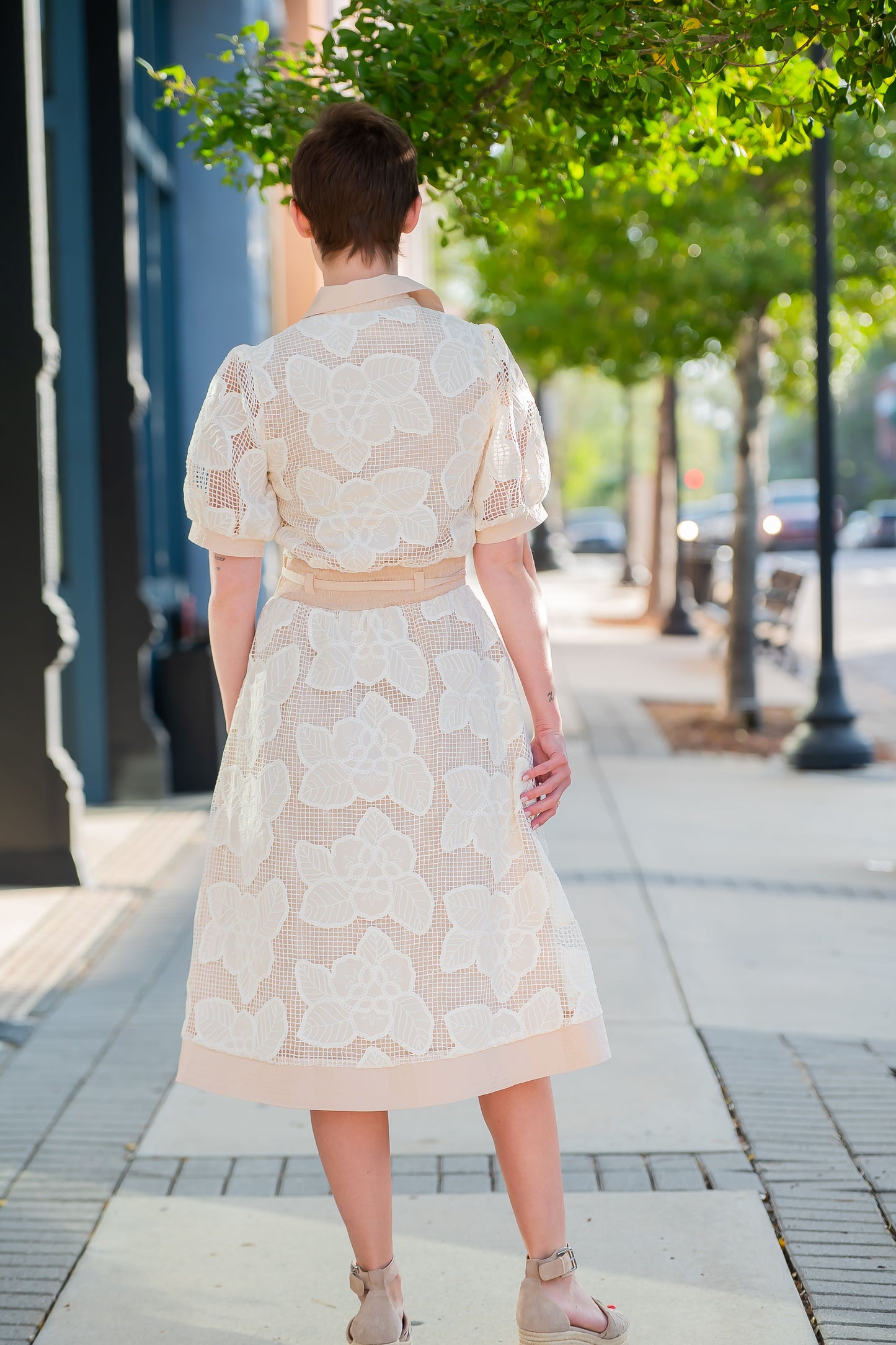 Posey Floral Lace Collared Midi Dress