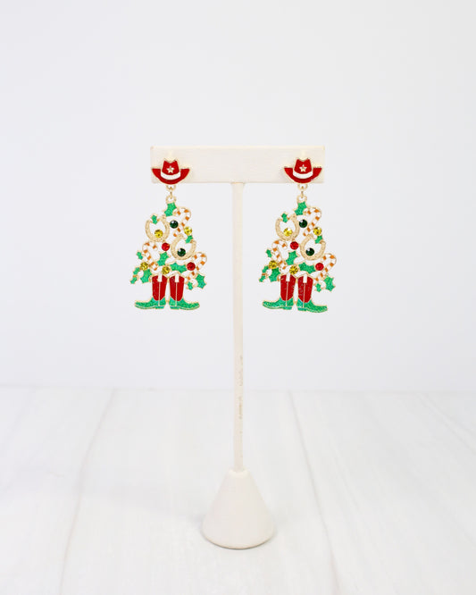 Cowboy Christmas Tree Earring Red