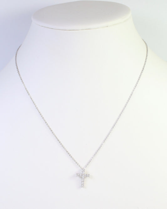 Oxford CZ Cross Necklace Silver