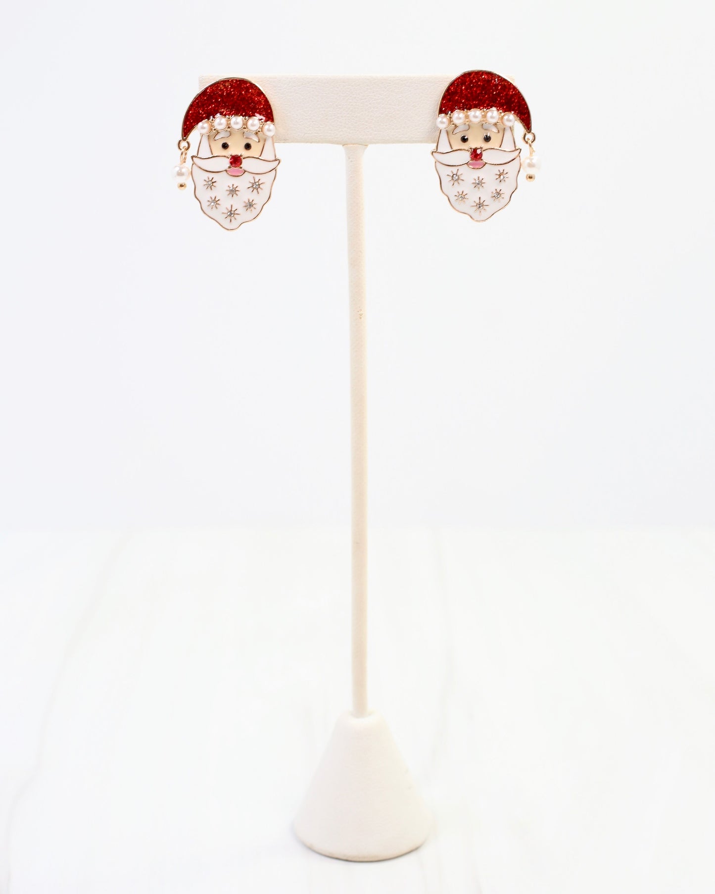 Santa Enamel and Pearl Earring Red