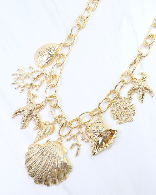 Shell Island Sealife Charm Necklace Gold