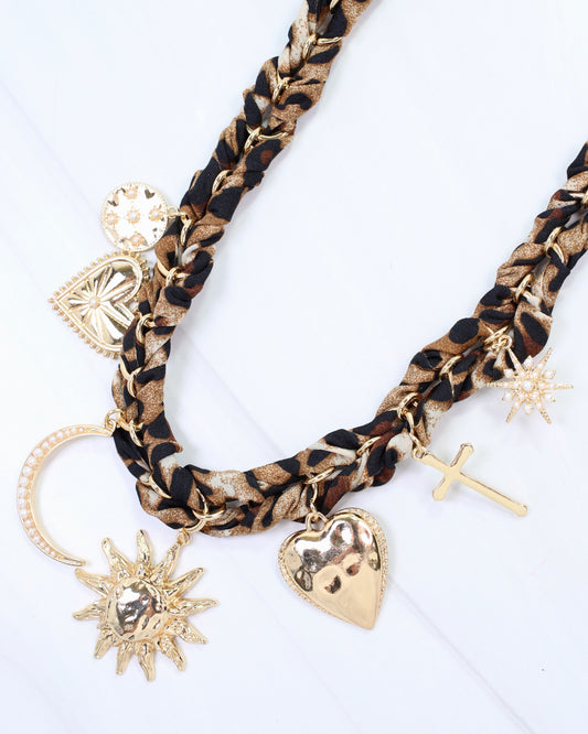Burlington Chain Scarf Necklace with Charms Leopard