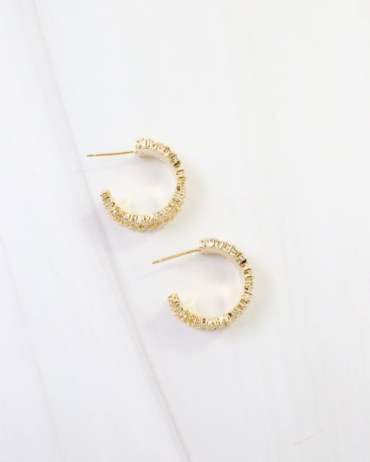 Forest Hills Textured CZ Hoop Earring Gold