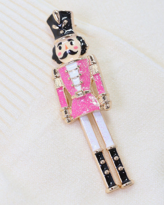 Naughty or Nice Nutcracker Brooch Pink